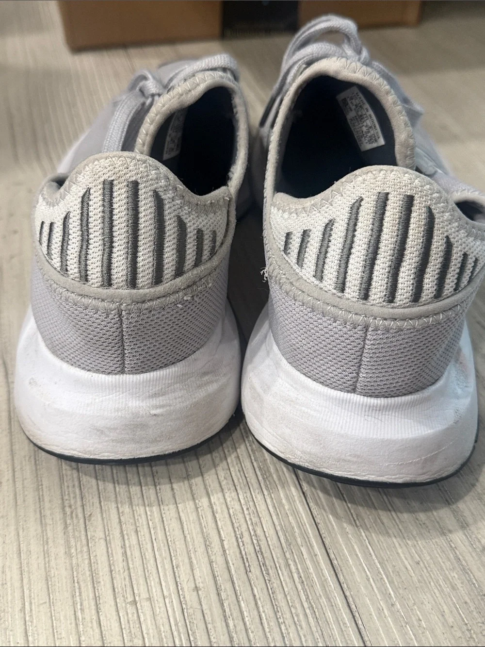 adidas Men’s Light Gray Athletic Sneakers with White Stripes